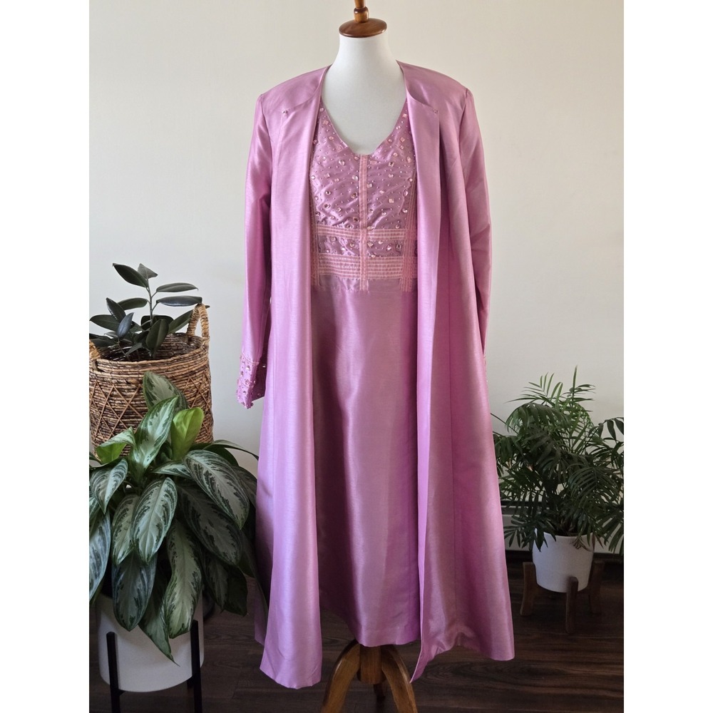 Tally Taylor Dress Suit Size 14 Pink Mauve Sequined 2 Piece NWT